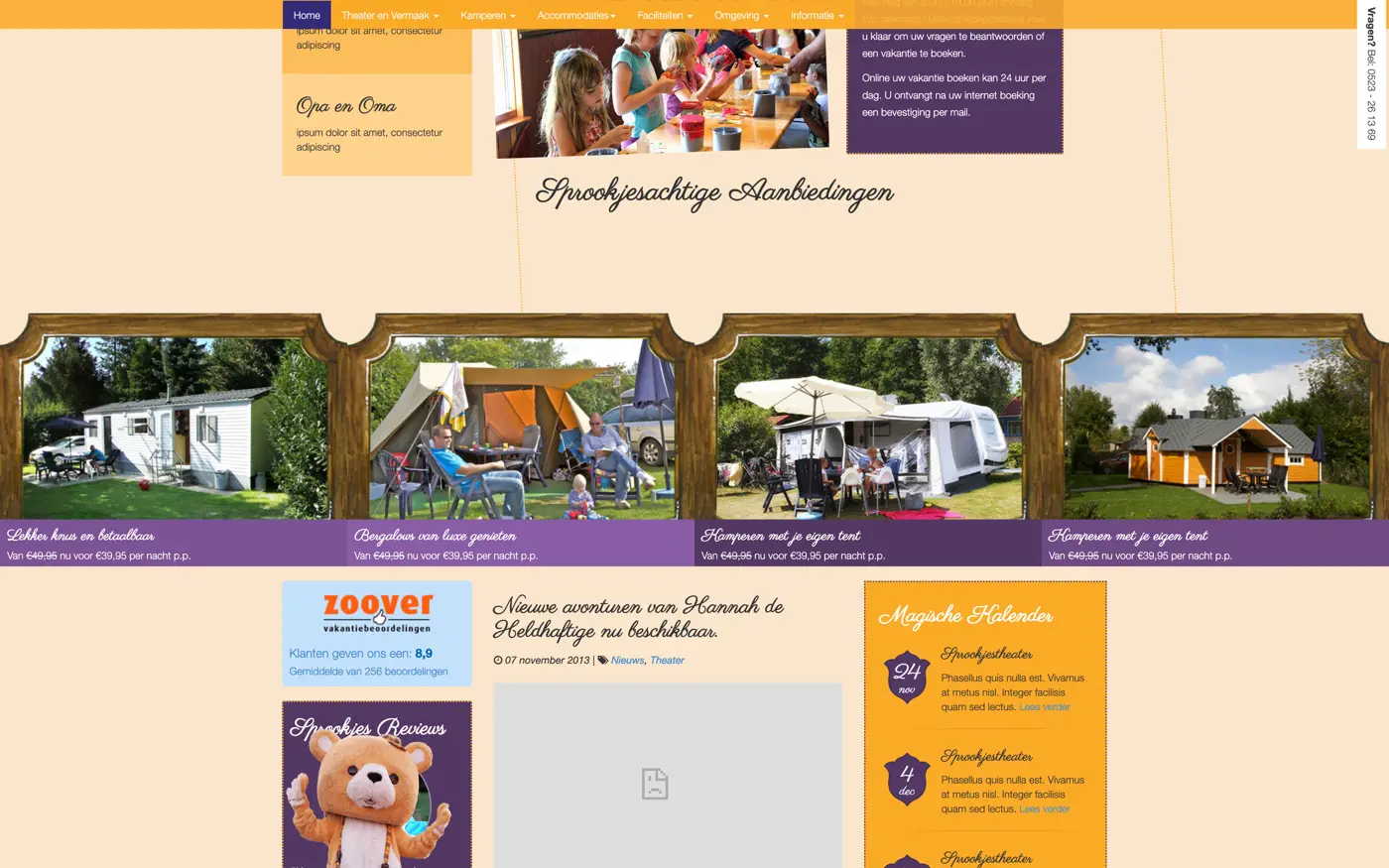 Desktopweergave van de Sprookjes Camping website