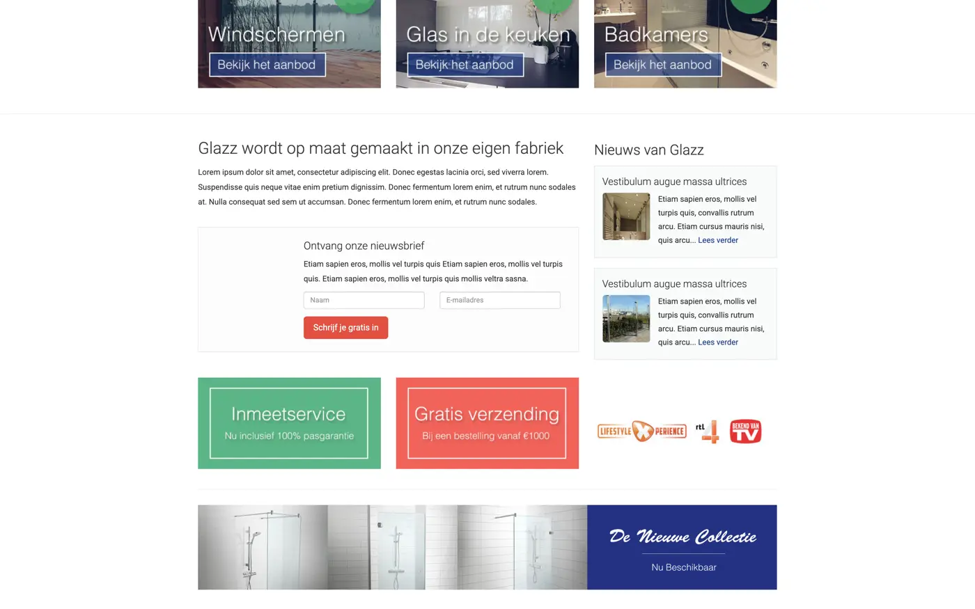Desktopweergave van de Glazz website