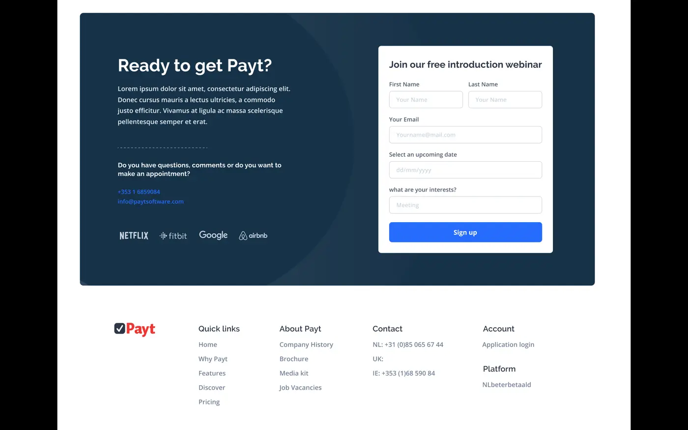 Desktop layout for Payt Software