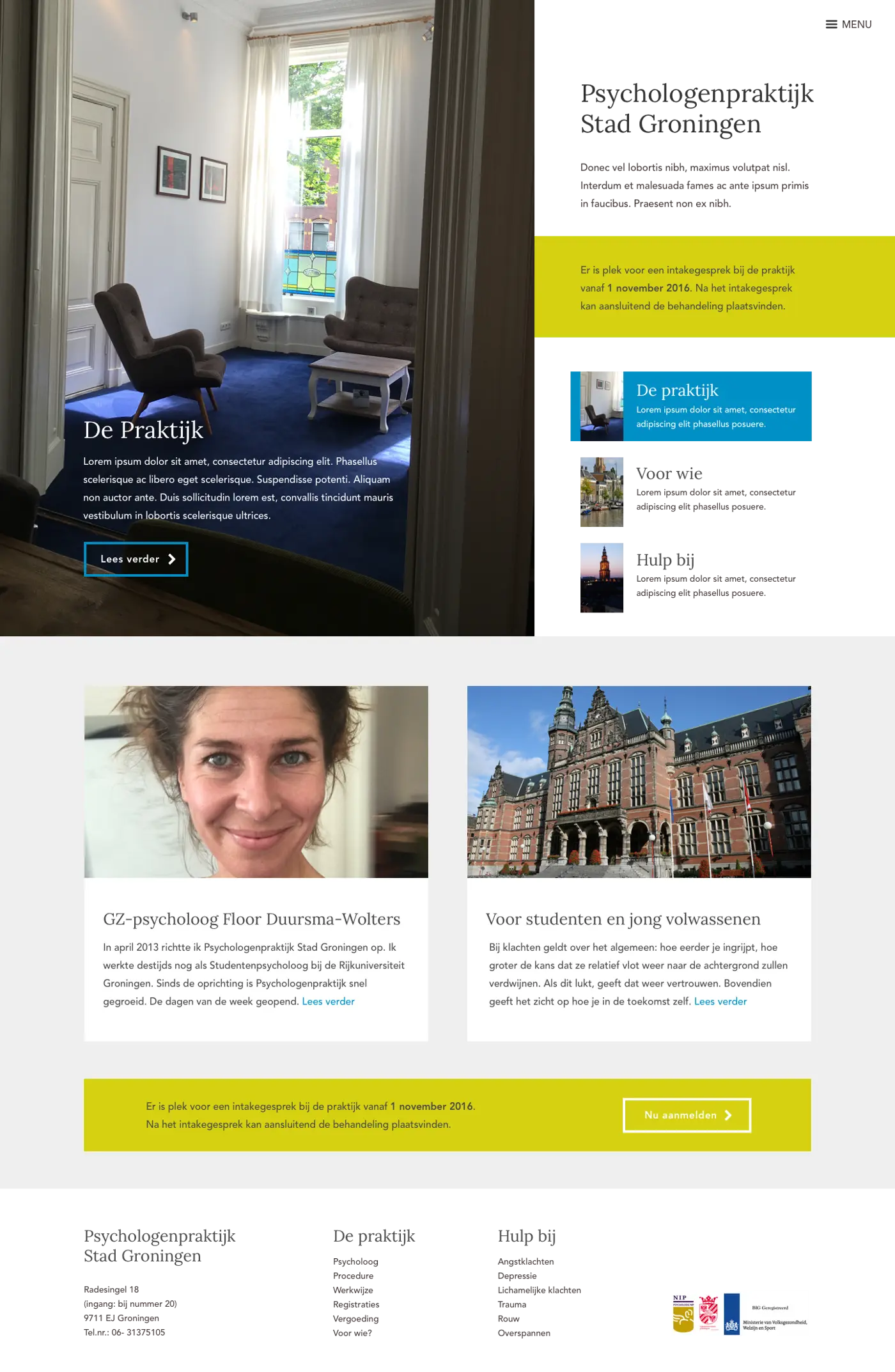 Complete paginalayout van Pyschologenpraktijk Groningen