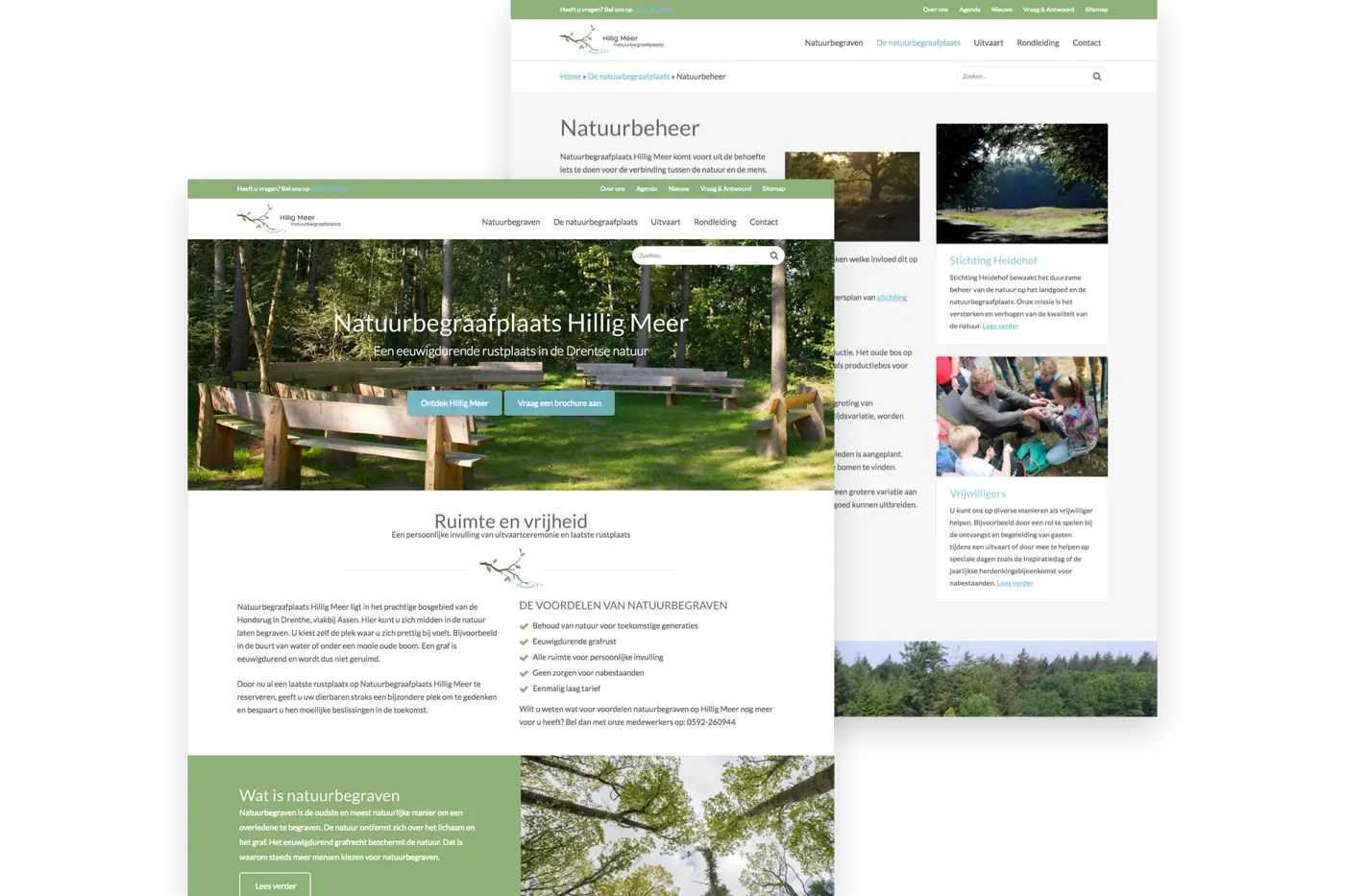 Screenshot van de Natuurbegraafplaats Hillig meer website