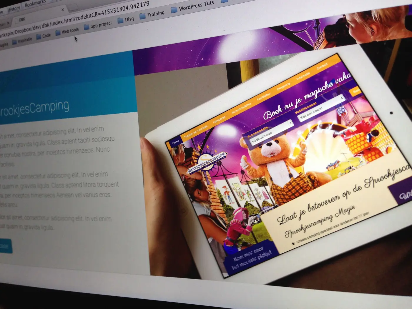 Screenshot van de Sprookjes Camping website