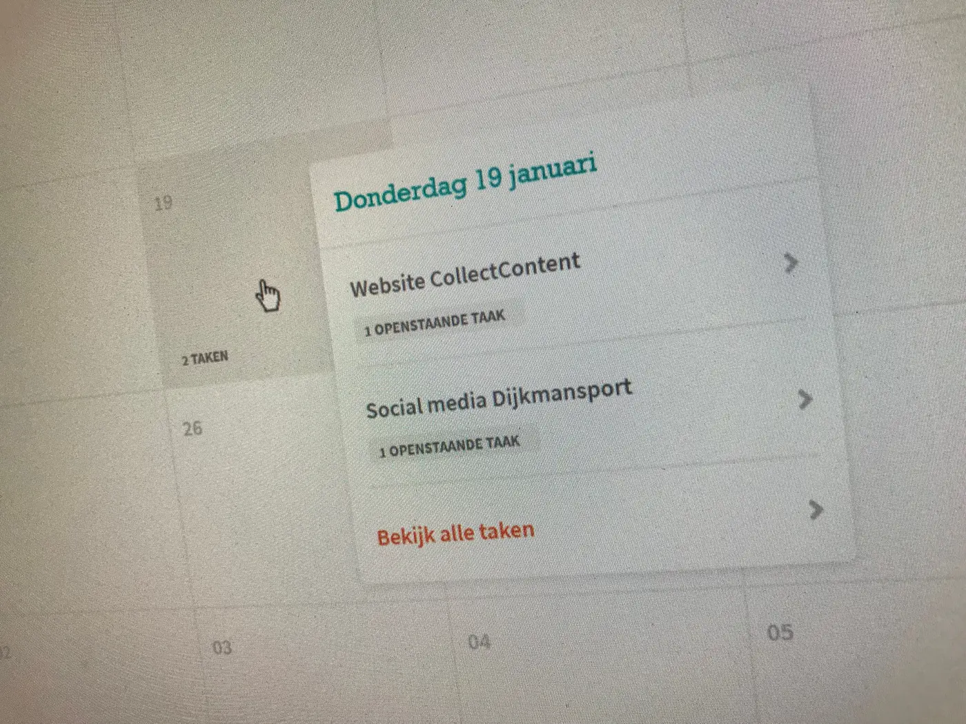 Calendar view - Collect Content
