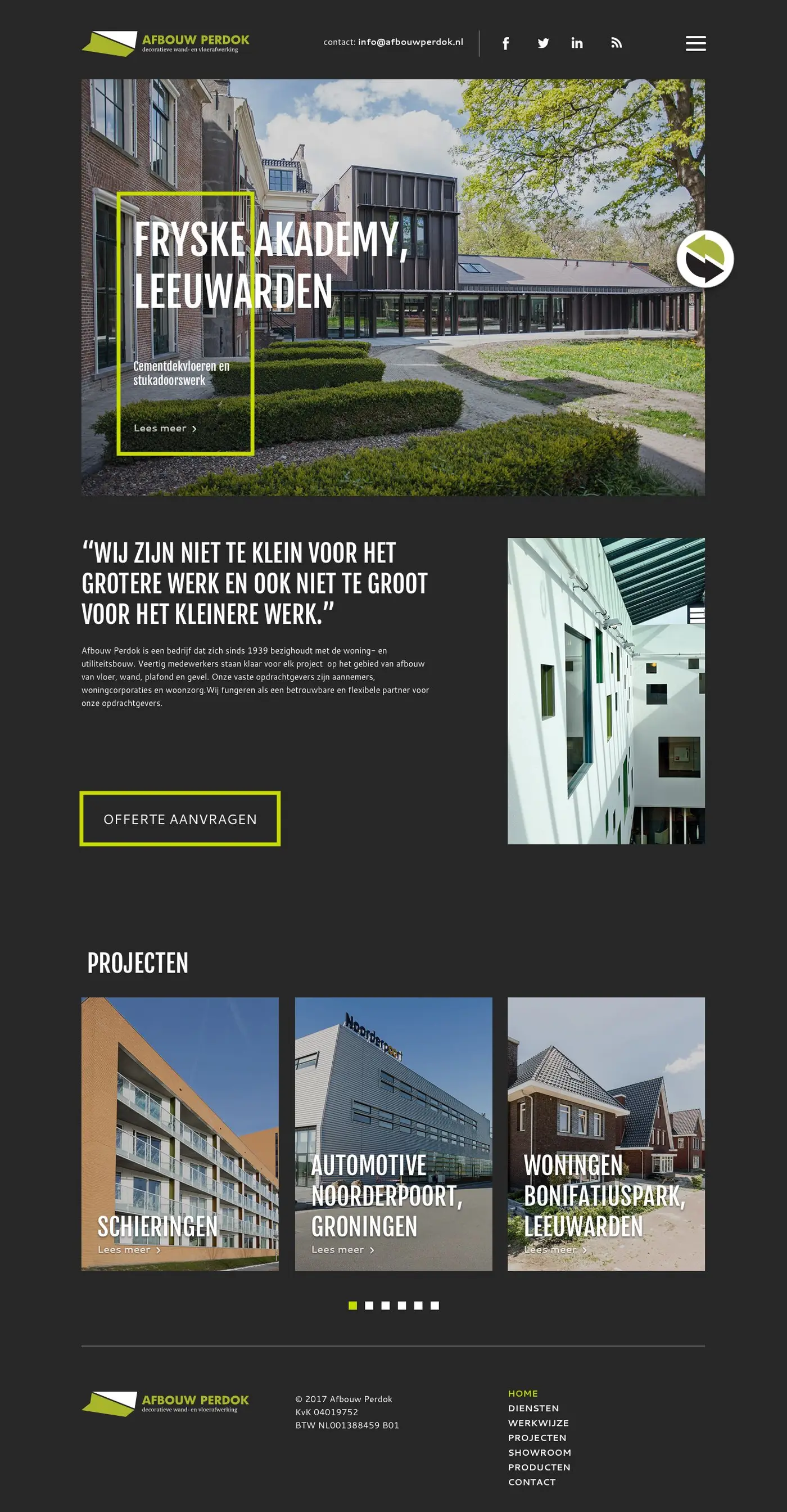 Full page design of the Afbouw Perdok website