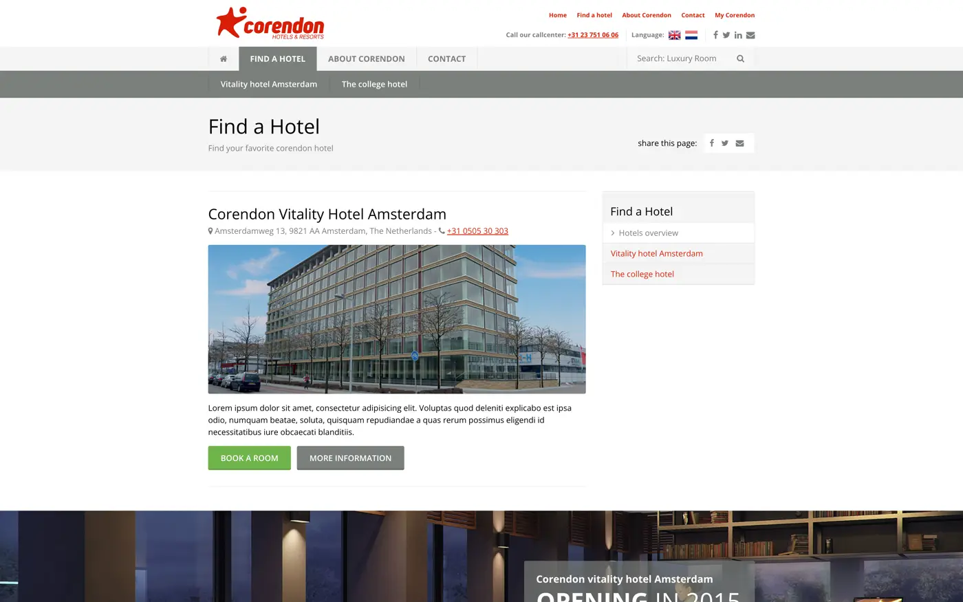 Desktoplay-out voor Corendon Hotels
