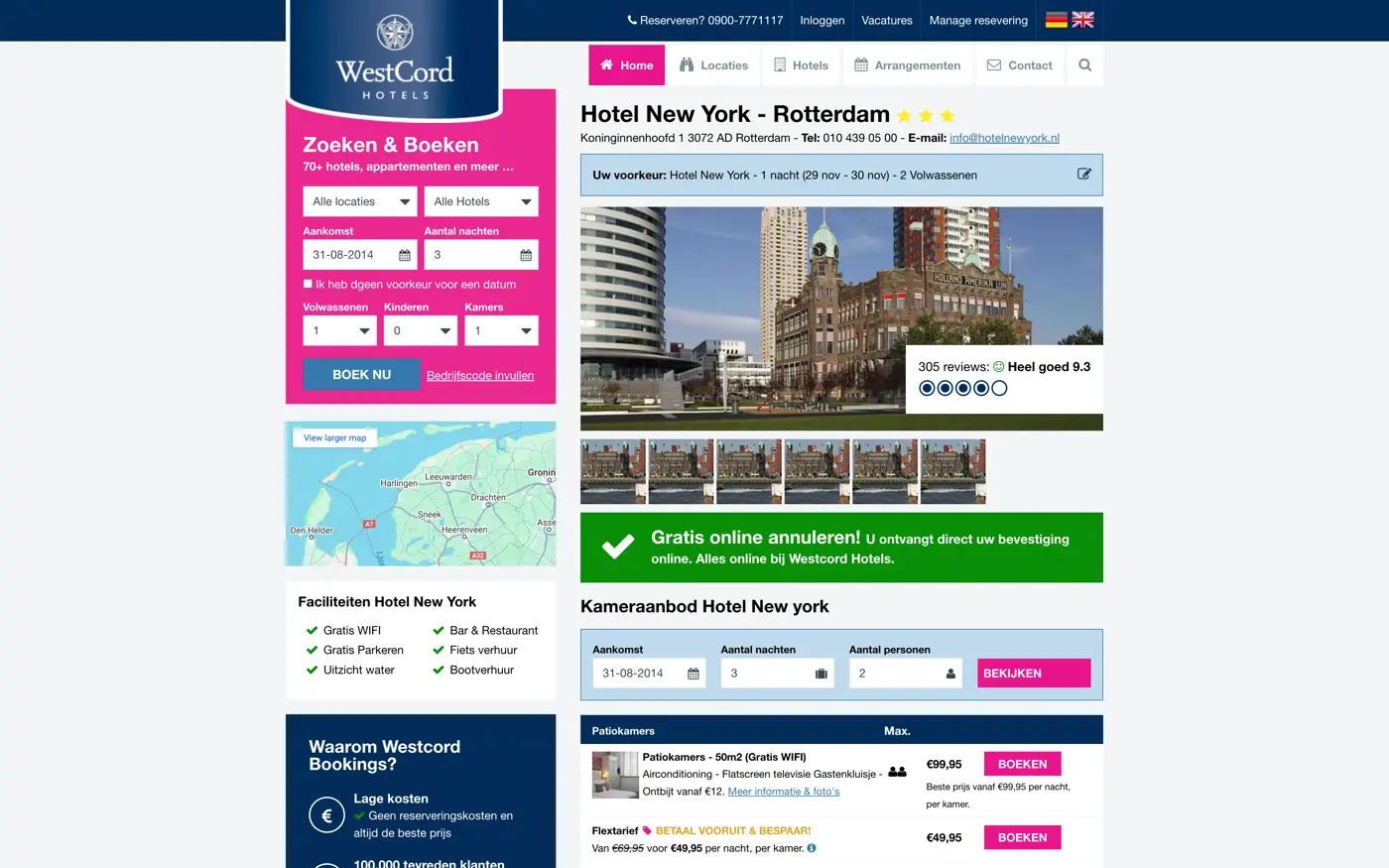 Landschapsweergave van het Westcord Booking project
