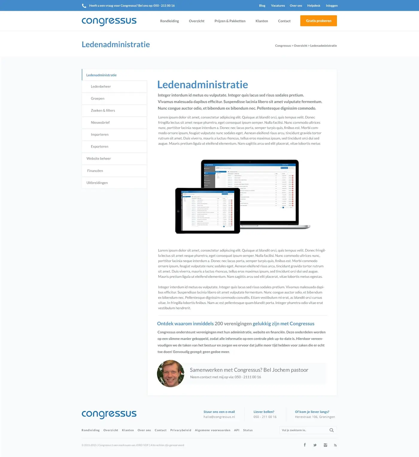 Screenshot van de Congressus website