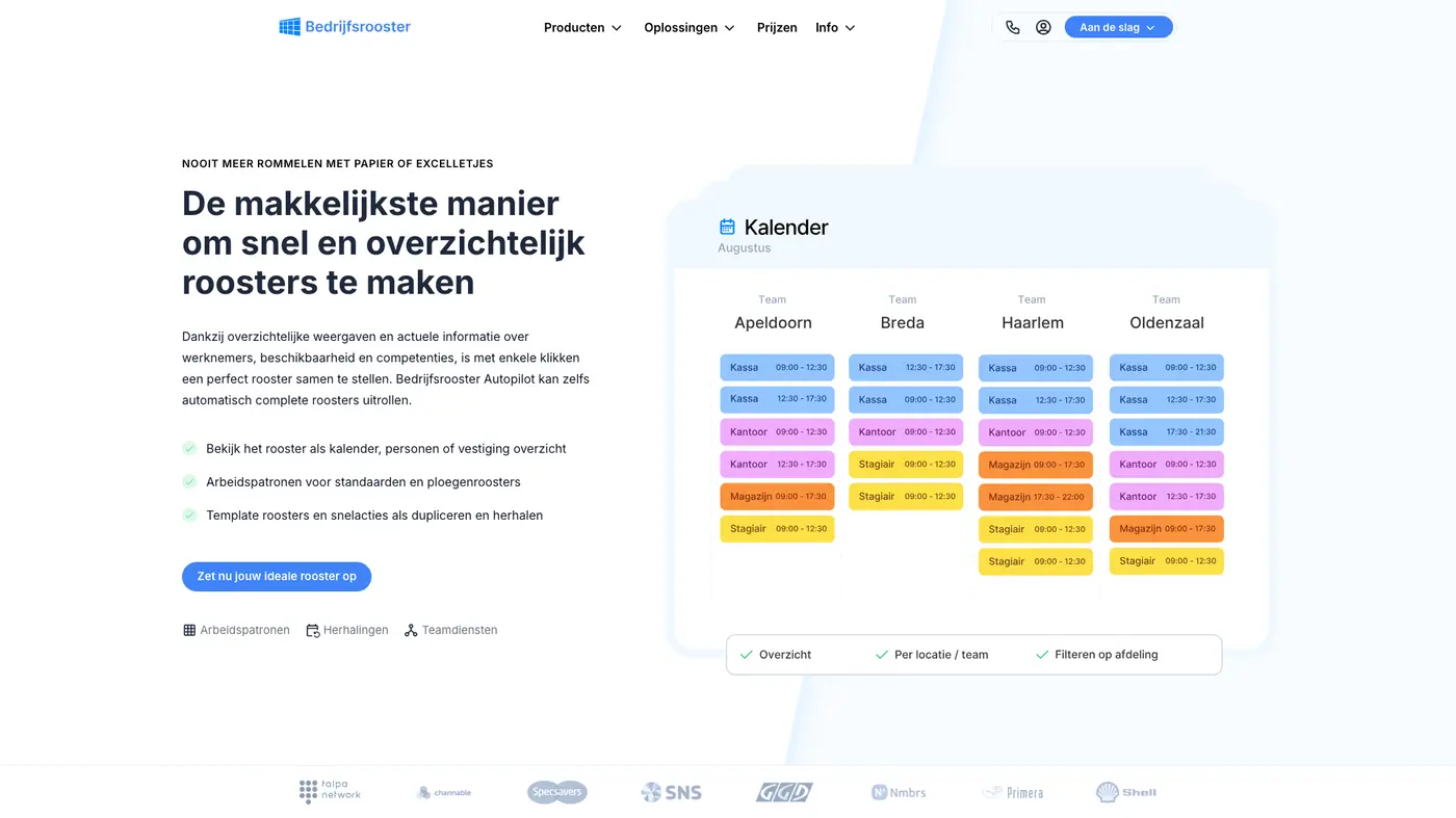 Rooster maken functiepagina — Bedrijfsrooster