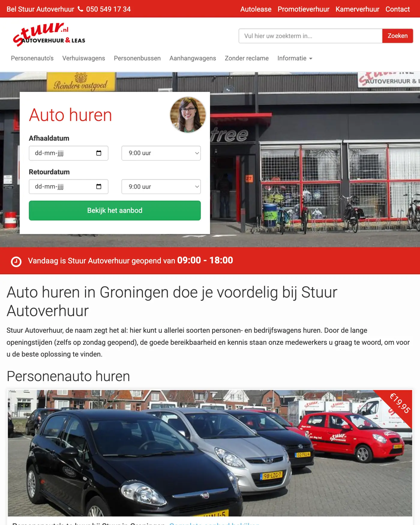 Mobiele weergave van de Stuur autoverhuur website
