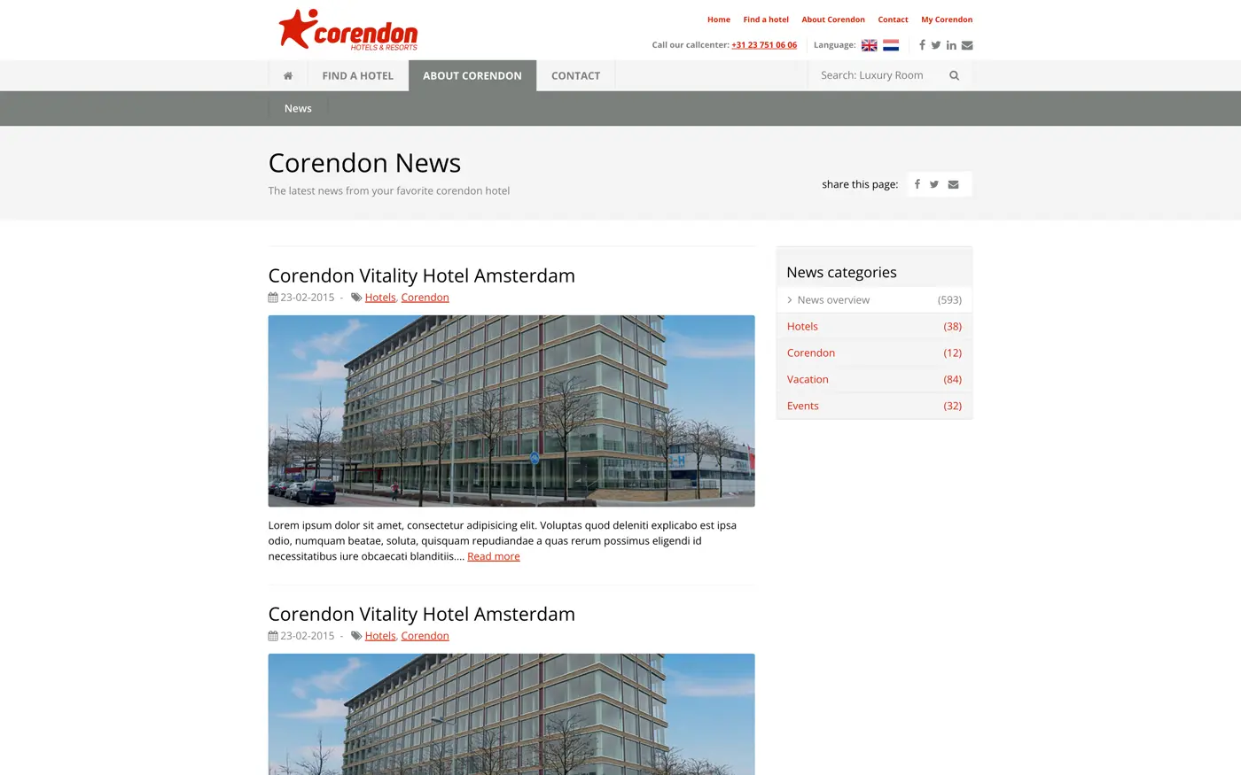 Breed screenshot van Corendon Hotels
