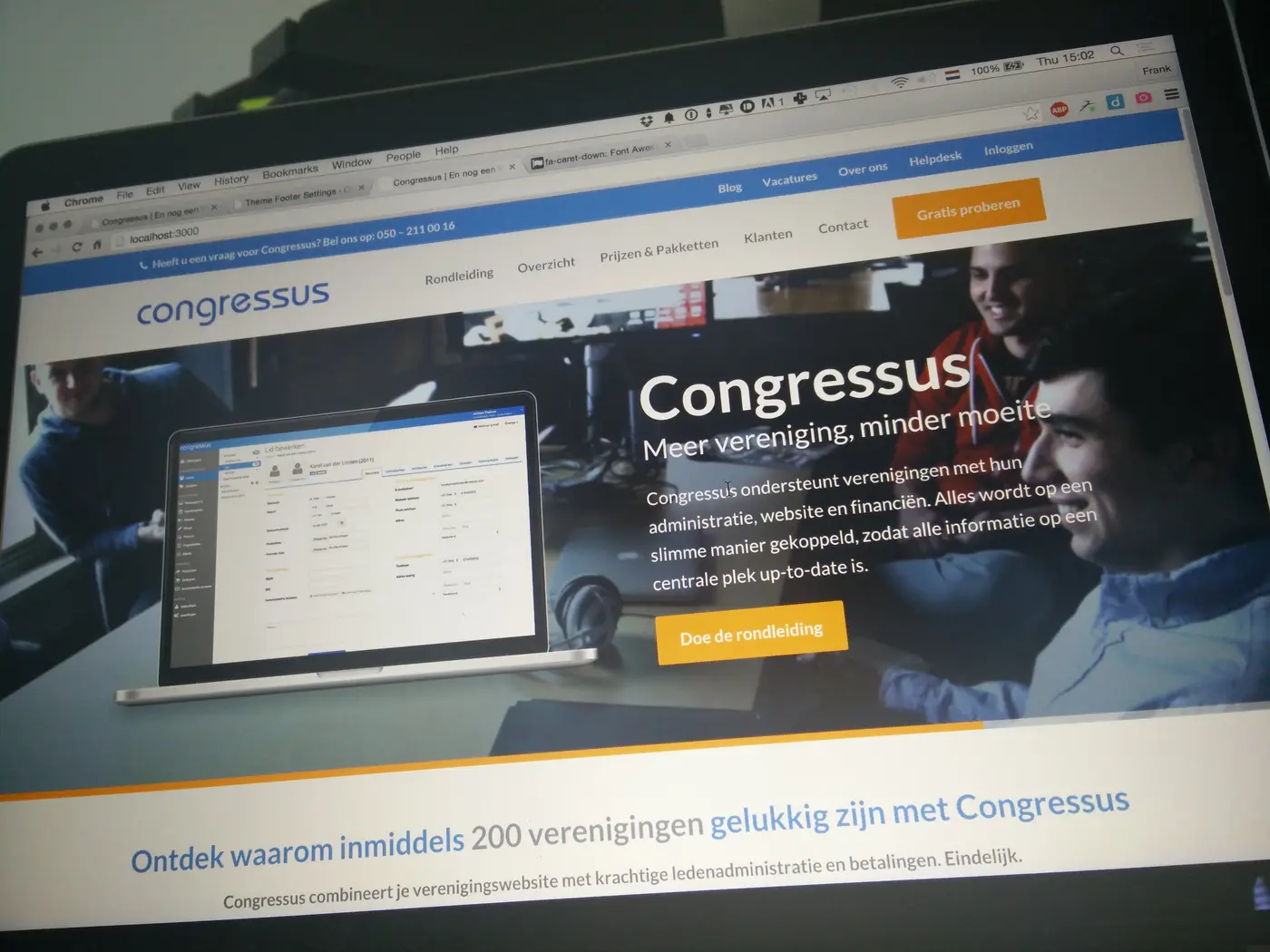 Screenshot van de Congressus website