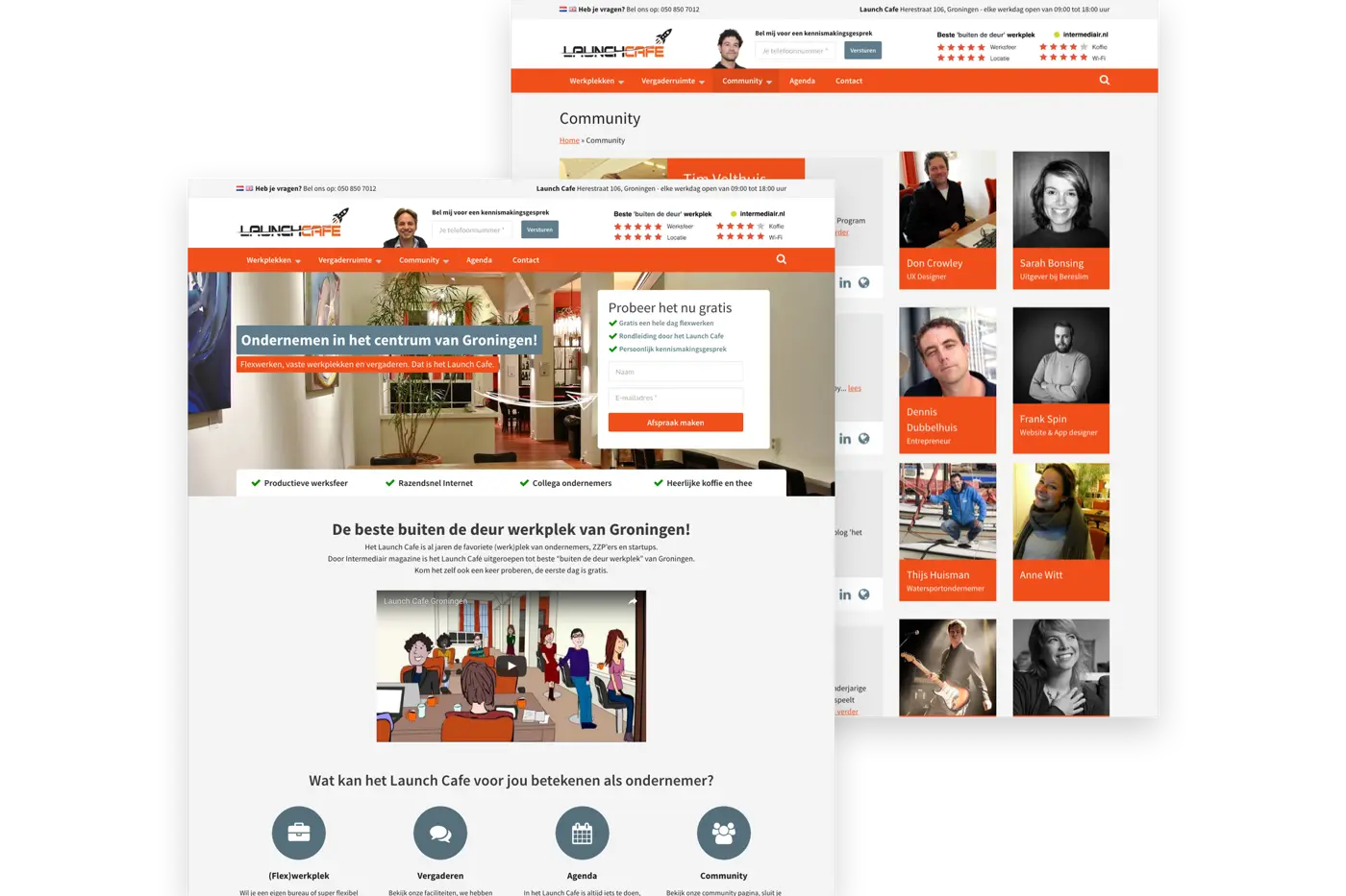 Screenshot van de LaunchCafe website