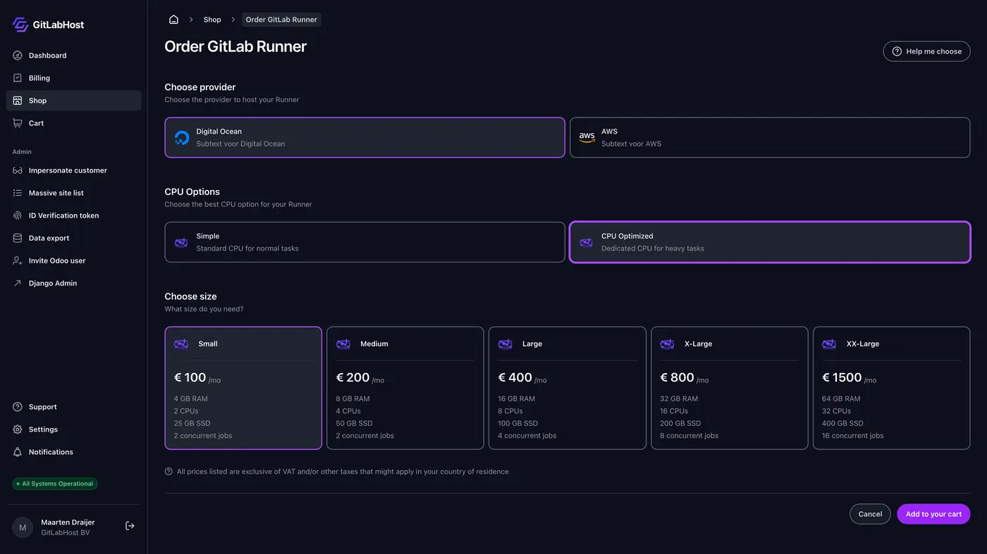 GitlabHost Dashboard screenshot: /4-2-2-shop-runner-cpu-optimized/