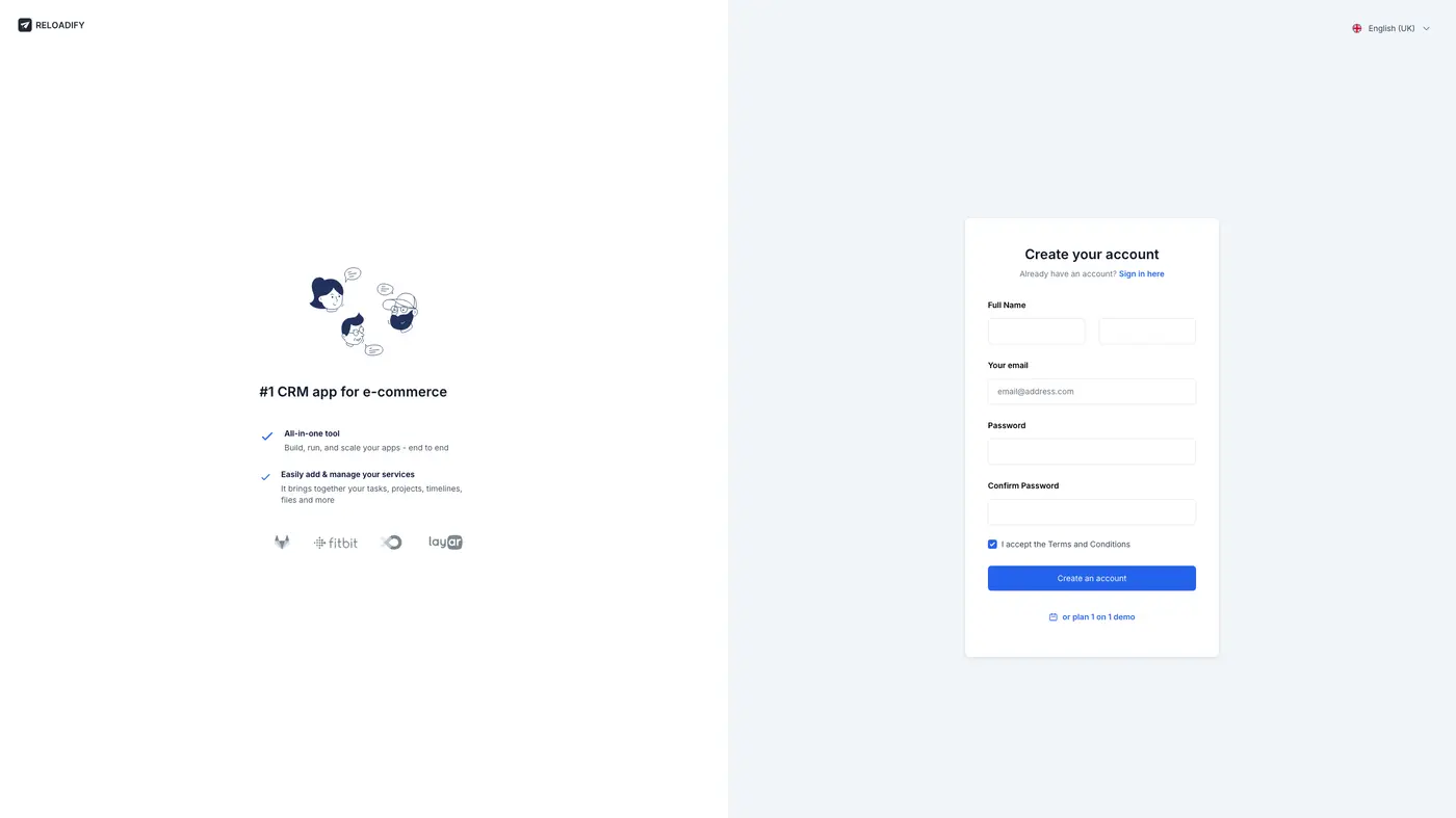 Screenshot van Reloadify App: Authentication / Signup