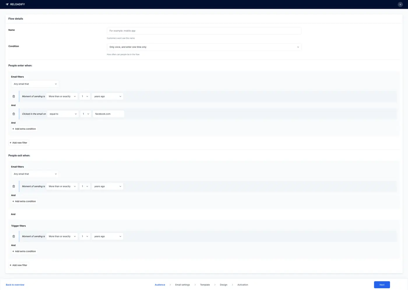 Screenshot van Reloadify App: Newflows / Step1