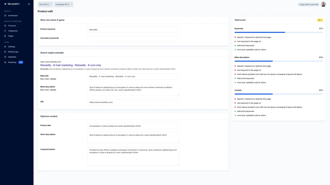 Screenshot van Reloadify App: Seo / Product item