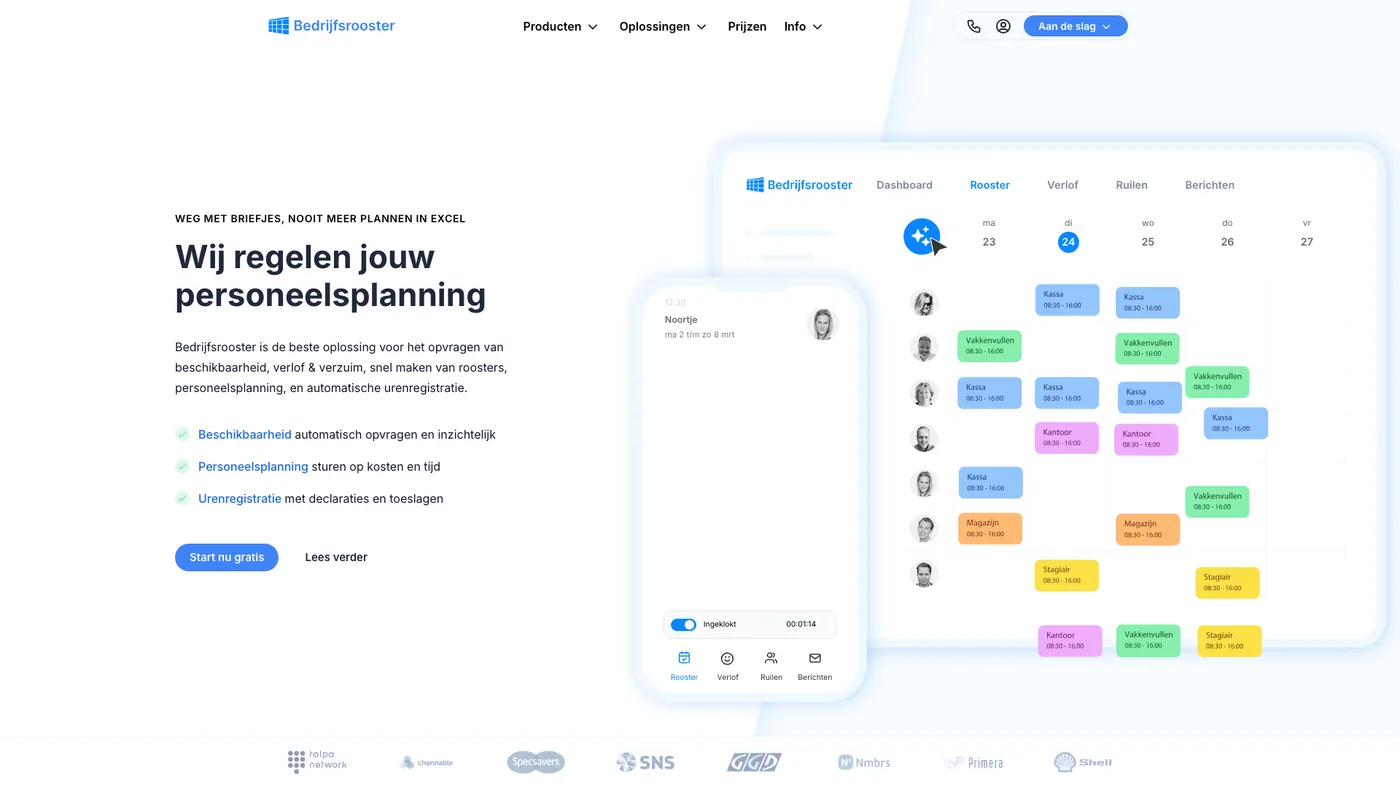 Bedrijfsrooster homepage