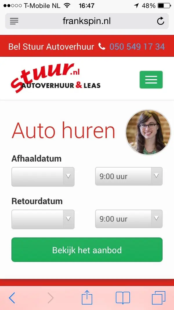 Full webpage screenshot of Stuur autoverhuur