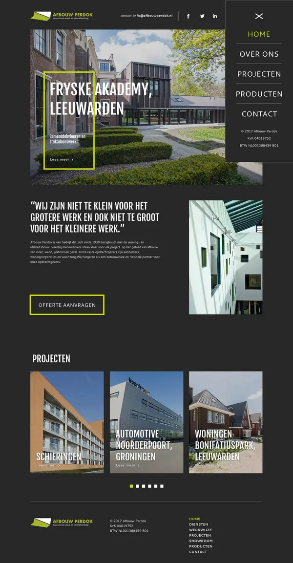 Complete page layout for Afbouw Perdok