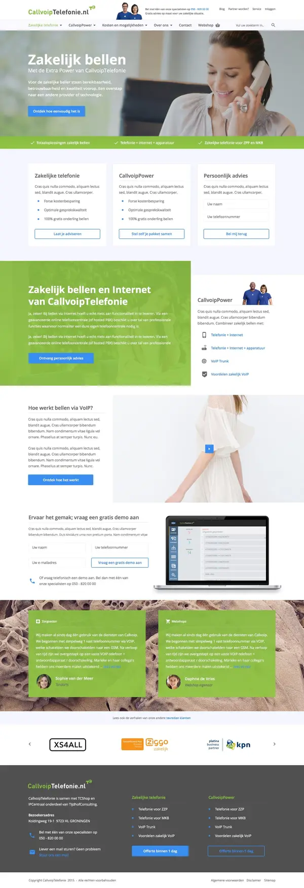 Complete paginalayout van CallVoip telefonie