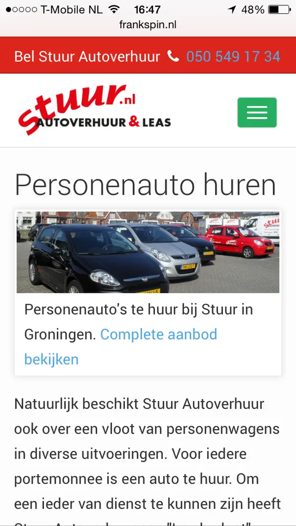 Complete page layout for Stuur autoverhuur