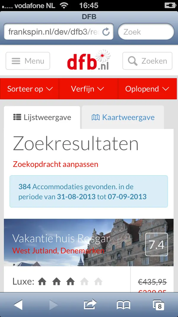 Scrollweergave van een DFB pagina