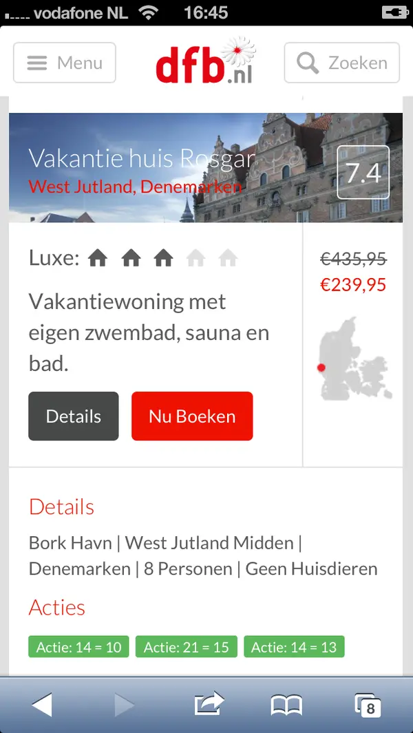 Scrollweergave van een DFB pagina