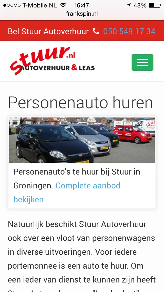 Complete paginalayout van Stuur autoverhuur