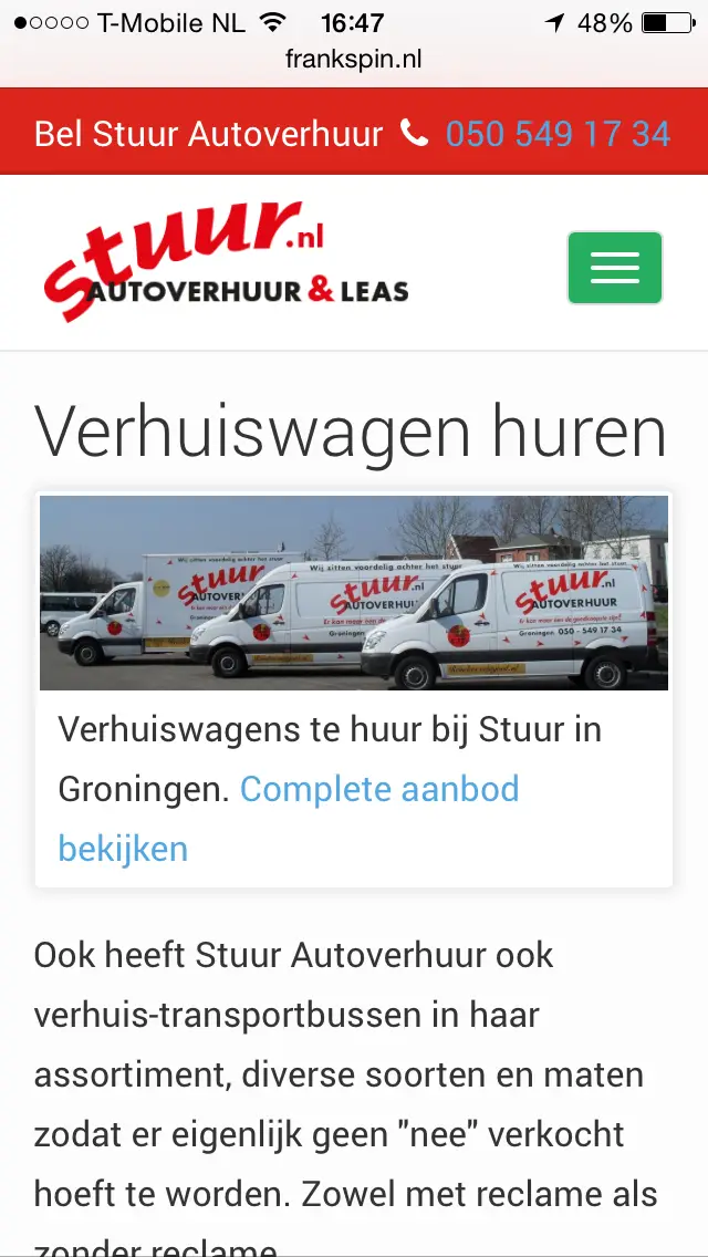 Uitgebreide paginaweergave van Stuur autoverhuur