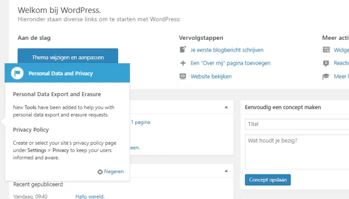 WordPress pop-up met nieuwe privacyfuncties