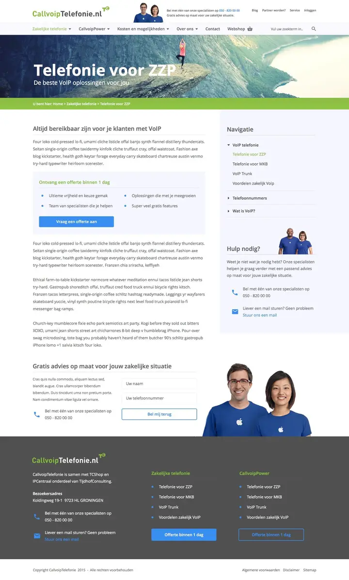 Uitgebreide paginaweergave van CallVoip telefonie