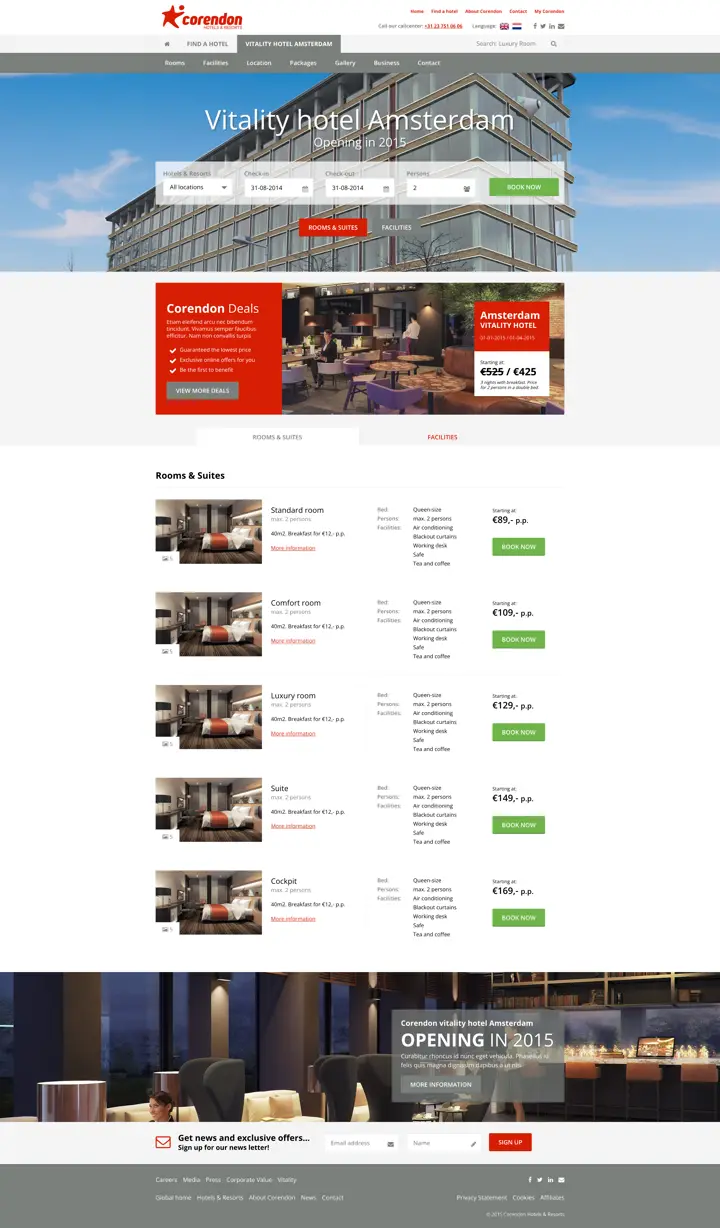 Extended page view of the Corendon Hotels site