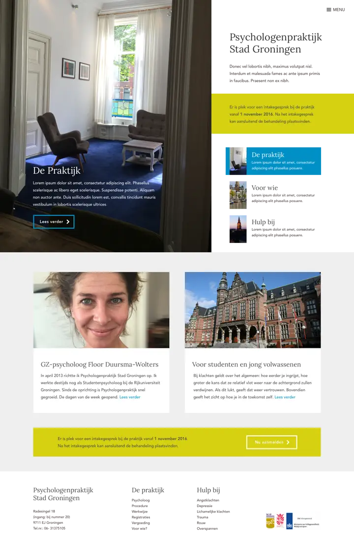 Complete page layout for Pyschologenpraktijk Groningen