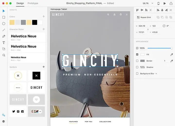 Screenshot Adobe XD April 2018