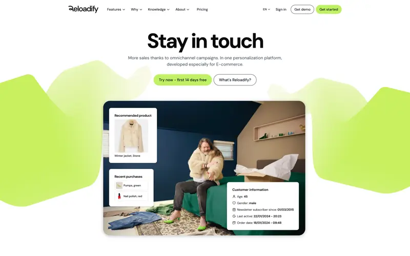 Reloadify homepage with the new brand identity and product introduction