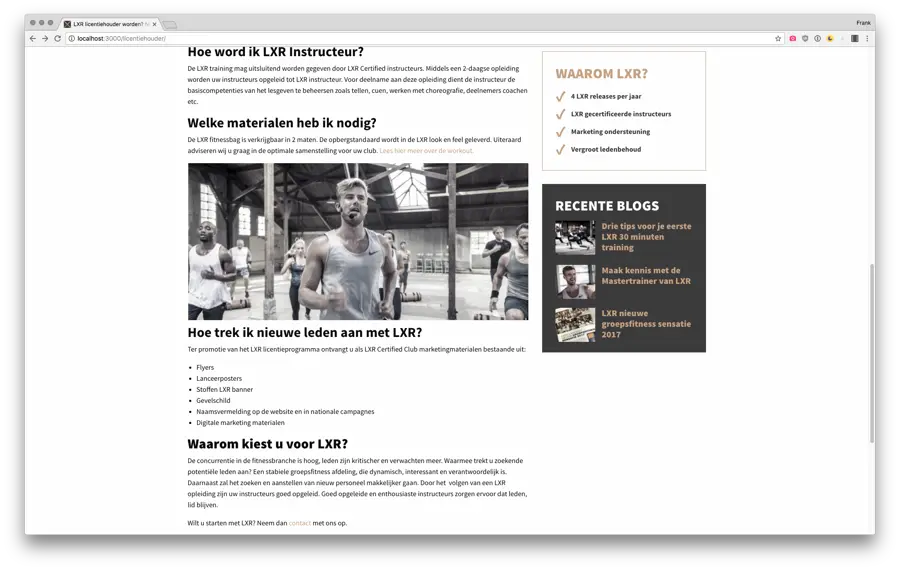 Desktop view of the LXR website