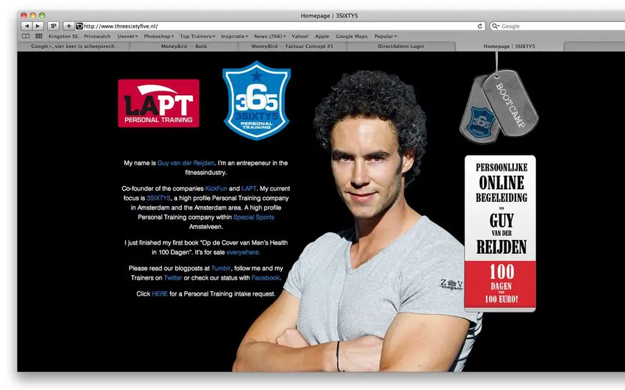 Desktop view of the 3SIXTY5 Personal Training website