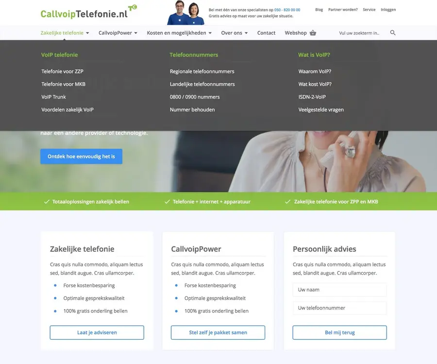 Sectie van het CallVoip telefonie project