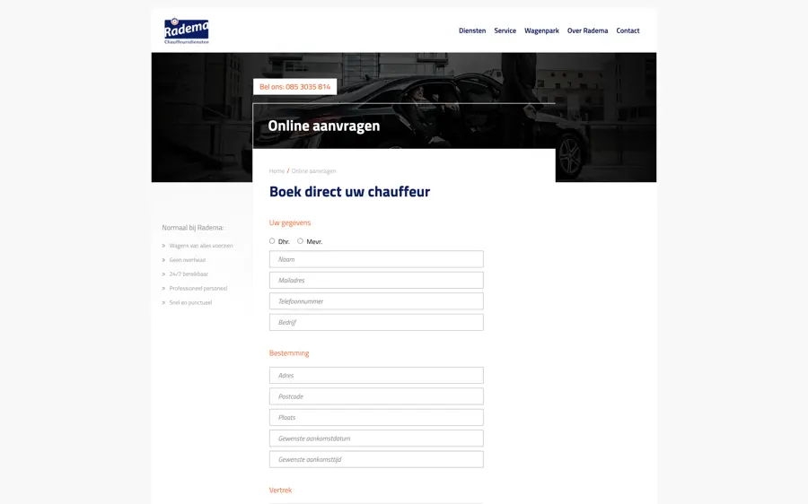 Desktop view of the Radema website