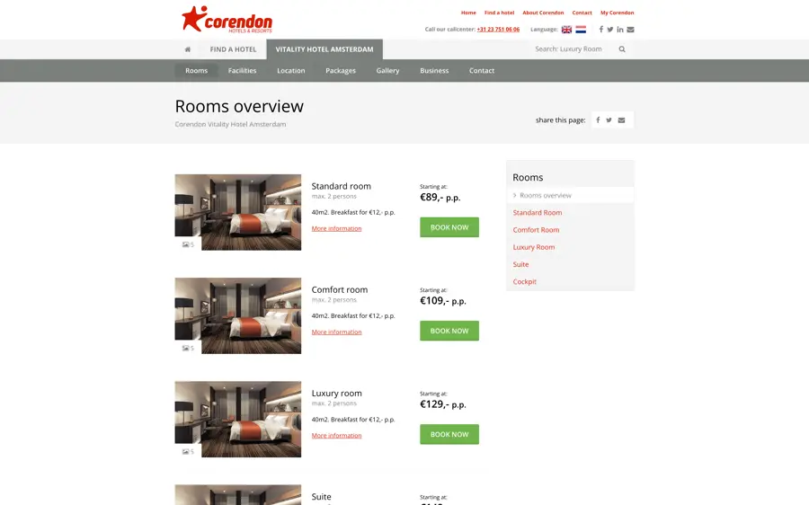 Desktop layout for Corendon Hotels