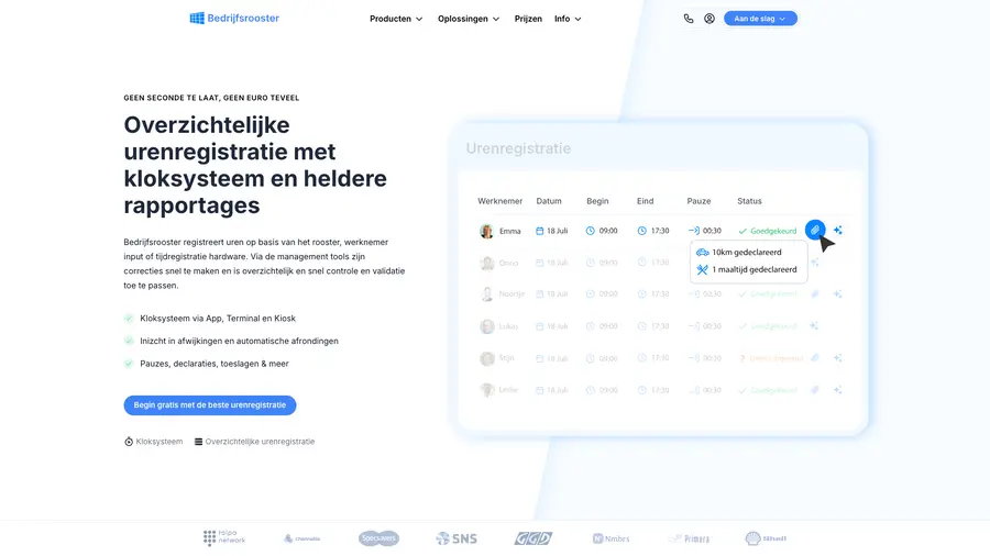 Time tracking — Bedrijfsrooster