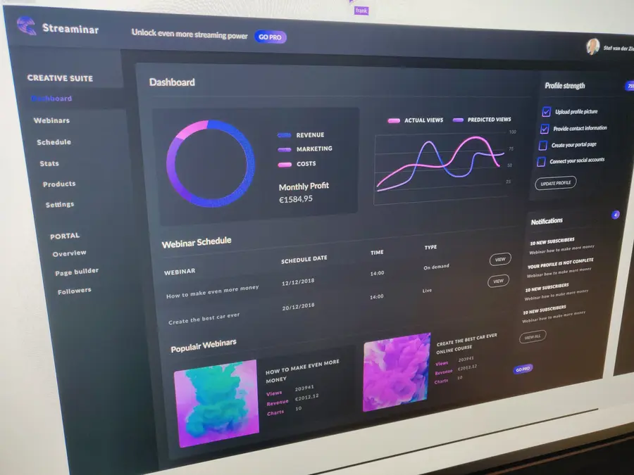 Screenshot of the Streaminar website