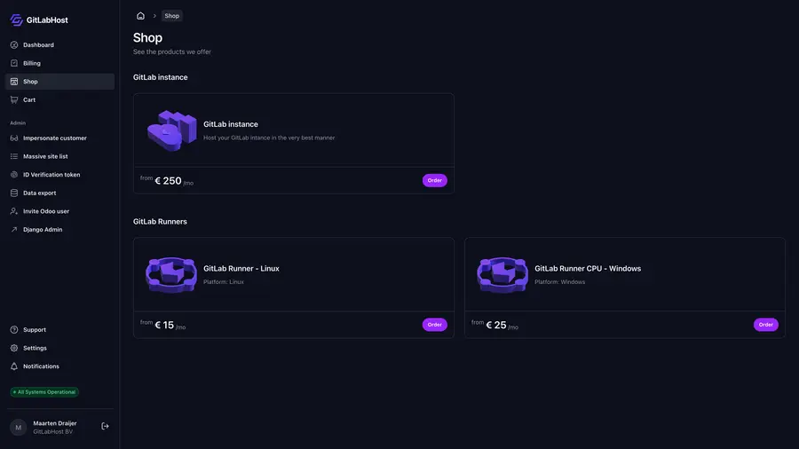 GitlabHost Dashboard screenshot: /4-0-shop/