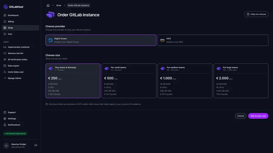 GitlabHost Dashboard screenshot: /4-1-1-shop-instance/