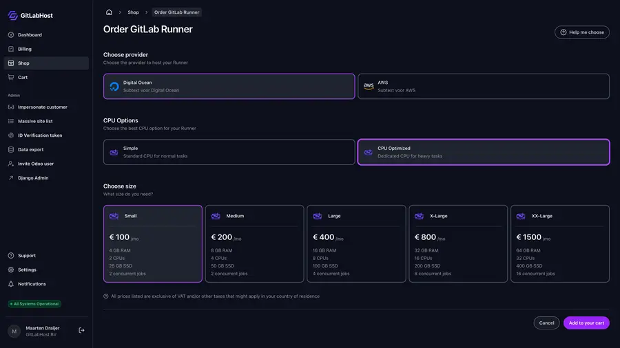 GitlabHost Dashboard screenshot: /4-2-2-shop-runner-cpu-optimized/