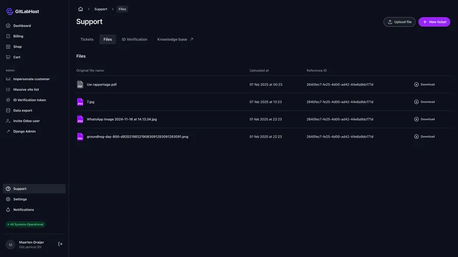 GitlabHost Dashboard screenshot: /6-2-support-files/