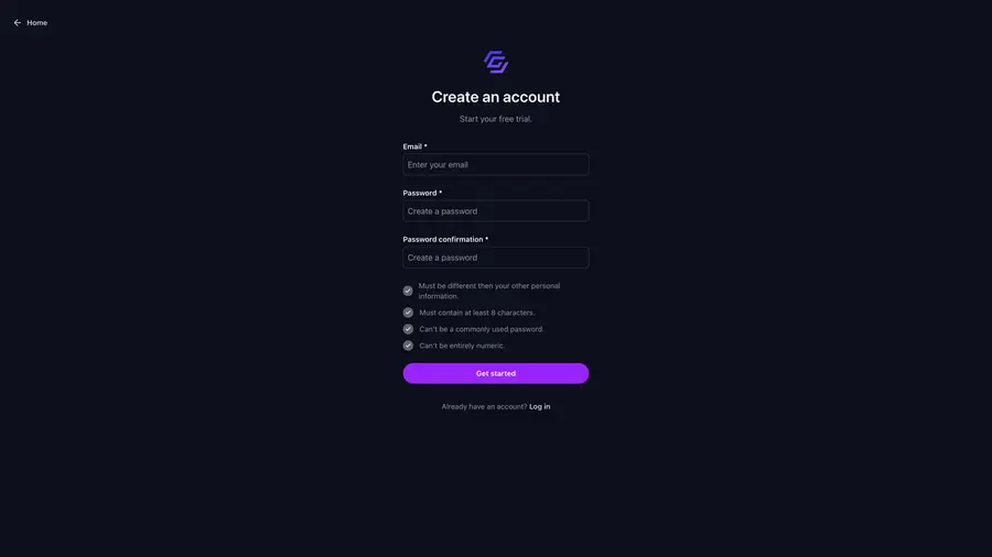 GitlabHost Dashboard screenshot: /auth/signup/create-account/