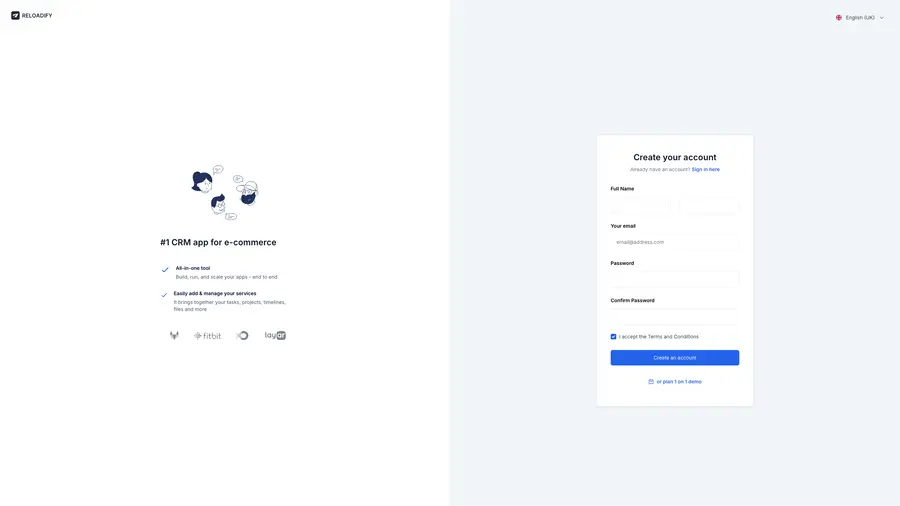 Reloadify App screenshot: Authentication / Signup