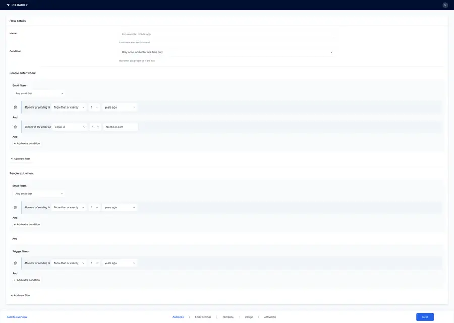 Reloadify App screenshot: Newflows / Step1
