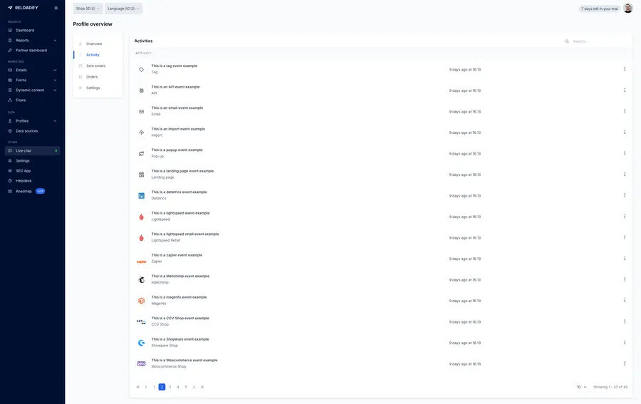 Reloadify App screenshot: Profiles / Activity